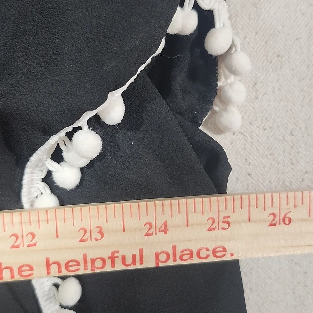 Adreamily Black Semi Sheer Poncho / Bathing‎ Suit Cover W/ White Pom Pom Trim OS